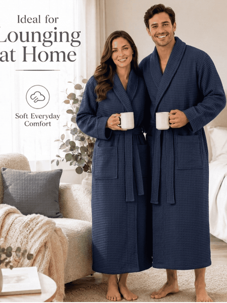 Unisex Waffle Bath Robe Luxury 100 Egyptian Cotton Soft Hotel Quality Dressing Gown Spa Shawl Lightweight Sleep Nightwear Collar Robe Size S-XL