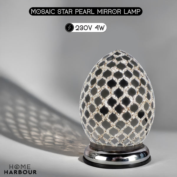 Mosaic Star Pearl Egg Lamp with Chrome Base 21cm Mirror Tile Effect Bedroom Light, Bulb Included, 230V 4W, Decorative Table Lamp for Home Bedroom Office Decor Warm Light [Energy Class A]