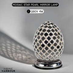 Mosaic Star Pearl Egg Lamp with Chrome Base 21cm Mirror Tile Effect Bedroom Light, Bulb Included, 230V 4W, Decorative Table Lamp for Home Bedroom Office Decor Warm Light [Energy Class A]