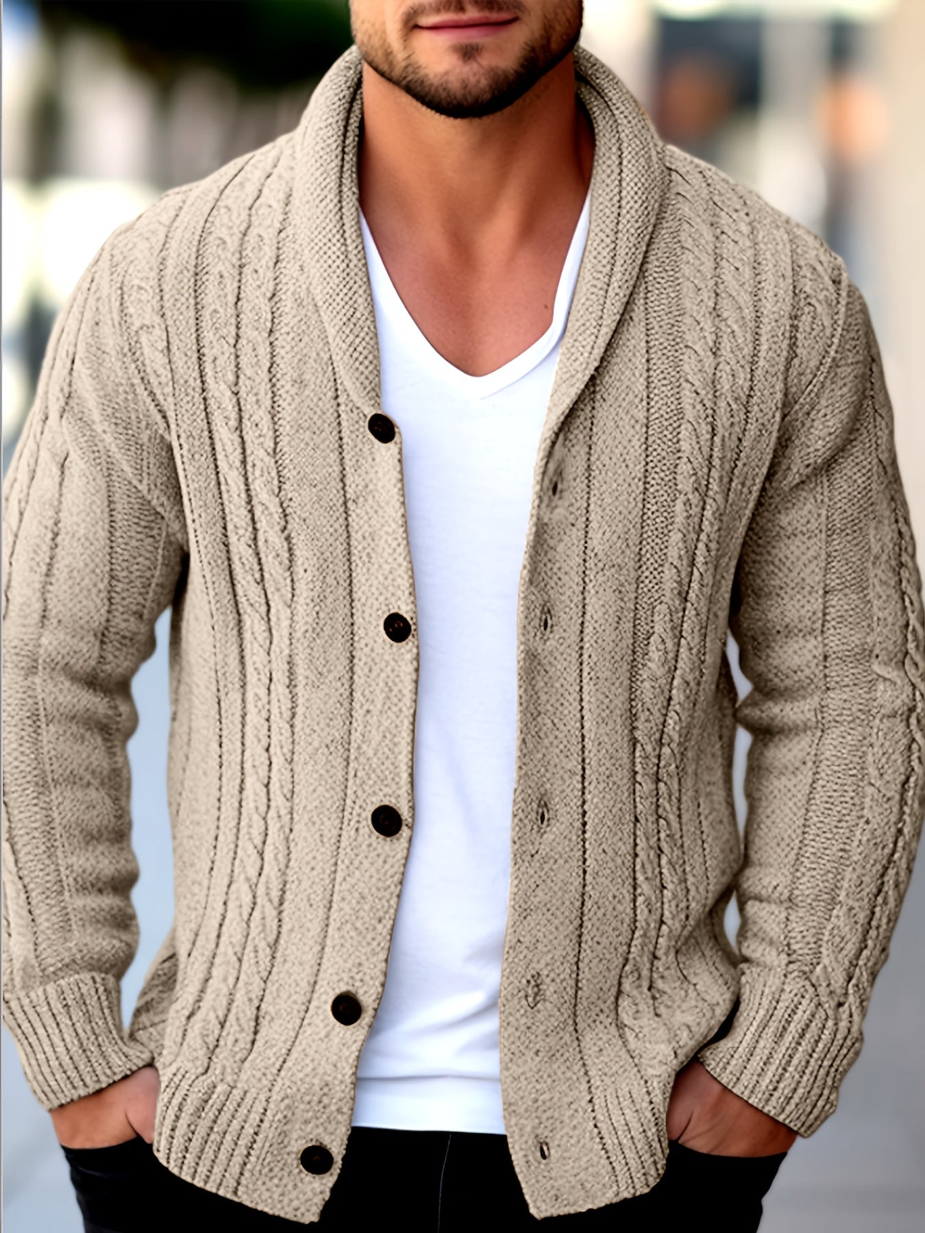 Men's Casual Sport Knit Cardigan, Fashion Knit Cardigan Jacket | Long Sleeve Thickened for Autumn and Winter, Warm, Featuring Cable Knit Craftsmanship, Casual Style Sweater with Button Closure, Regular Fit Long Sleeve Casual Style for Autumn and