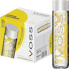 VOSS Lemon Cucumber Flavoured Sparkling Water, Pack of 12 x 375ml VOSS Original Glass Bottles, Zero Calories, No Sugar, Naturally Sourced