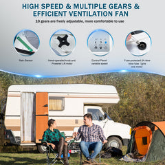 10 - Speed 12V RV Roof Vent Fan - Reversible, Rain Sensor, Ultra - Low Noise, Remote & Temp Monitoring