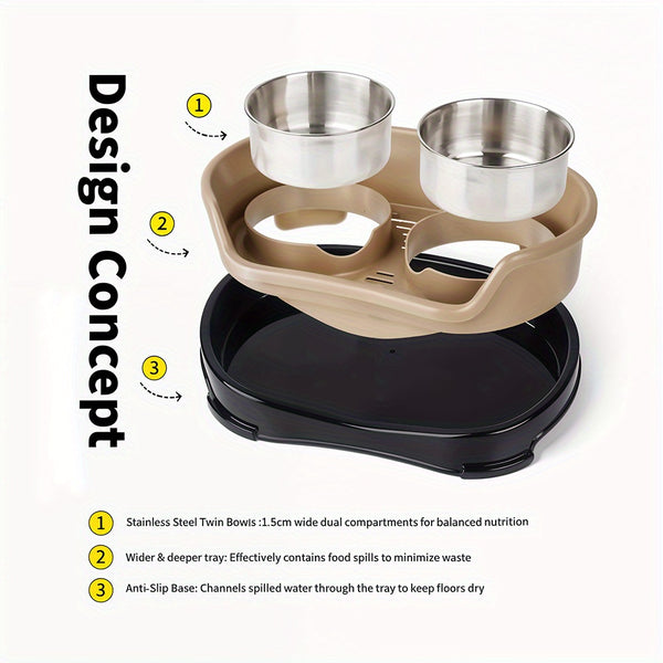 Raised Dog Bowls for Cats and Dogs, Elevated Dog Cat Food and Water Bowls Stands Feeder Dishes with 2 Stainless Steel Bowls, 2 Colours Available