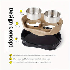 Raised Dog Bowls for Cats and Dogs, Elevated Dog Cat Food and Water Bowls Stands Feeder Dishes with 2 Stainless Steel Bowls, 2 Colours Available