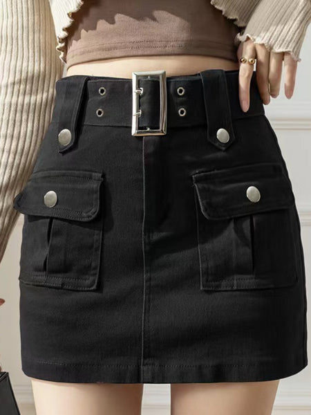 [Summer Women's Clothing Sale]Hip-wrapped A-line Short Skirt - with Belt And Multi-pocket Denim Skirt Short Skirt - Summer Women's Clothing All-match Suitable for Daily Wear