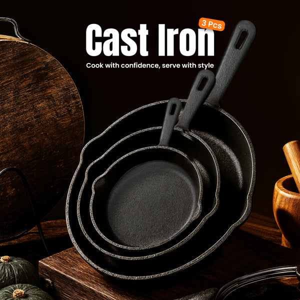 KICHLY Pre-Seasoned Cast Iron Skillet 3pcs Set - 6 Inch 8 Inch 10 Inch Cast Iron Pan