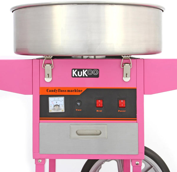 Candy Floss Machine Commercial & Cart / 500 Candy Floss Sticks/Retro Pink / 900W / Kukoo Cotton Candy