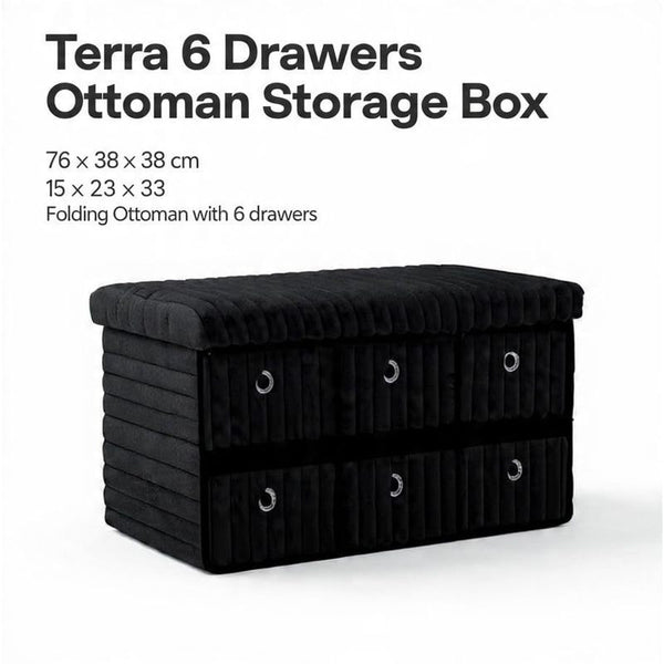 Terra 6 Drawer Folding Ottoman Storage Bench, Ribbed Faux Fur Rectangular Storage Box with Lid, Soft Upholstered Footstool for Bedroom, Hallway & Living Room, Clothes, Toy & Blanket Storage