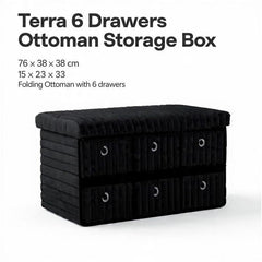 Terra 6 Drawer Folding Ottoman Storage Bench, Ribbed Faux Fur Rectangular Storage Box with Lid, Soft Upholstered Footstool for Bedroom, Hallway & Living Room, Clothes, Toy & Blanket Storage