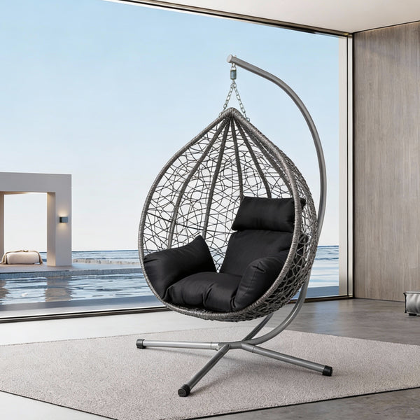 Garden Hanging Swing Egg Chair Hammock With Cushion Stand Patio Indoor Outdoor Wicker