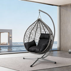 Garden Hanging Swing Egg Chair Hammock With Cushion Stand Patio Indoor Outdoor Wicker