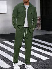 Men's 2pcs Casual Suit, 2-Pocket Shirt and Pants Set for Spring/Autumn, Suitable for Work and Leisure Sports
