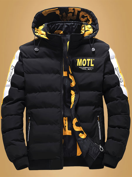 Villa Water OBM Men'S Winter Coat with Removable Hood, Double-Sided Wearable Trendy And Cool Jacket for Cold Weather