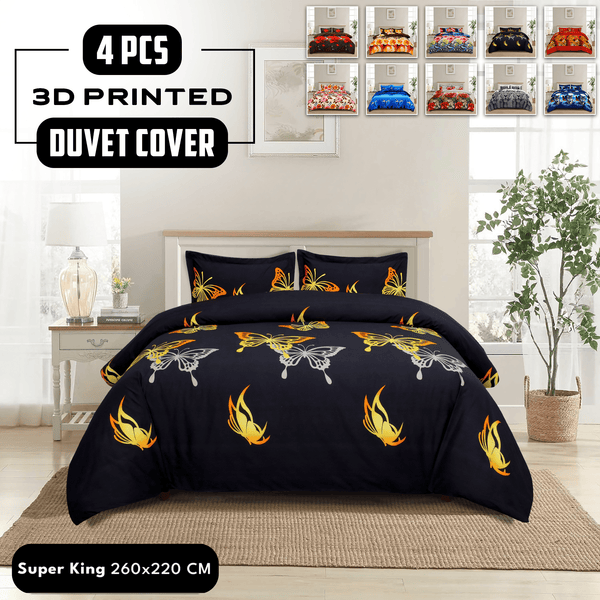 4pcs Printed Duvet Cover Set, Soft Comfortable Multi-design Printed Bedding Set, For Bedroom, Guest Room (1 Fitted sheet + 2 Pillowcases + Without Core) Trendy Design, Soft Fabric, Brushed Material, Lightweight