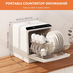 Karlxtom Table Top Dishwasher 6 Programs Mini Dishwasher with Touch Control, Auto-Drying, Baby Care & Fruit Wash, Perfect for Small Families, Couples