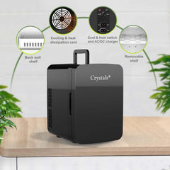 Crystals 4/10/15L Litre Mini Fridge, Table Top Small Fridge Cooler & Warmer for Car Bedrooms Desk Office, 12V DC - 220 AC, Mini Fridge for Bedrooms – Energy Efficient (Black, 10L Litre)