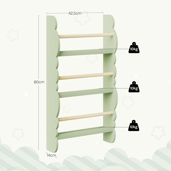 1pc Bookshelf Ledge | Book Organizer with Bookshelves, Pine E1 MDF, Green, Cubby Shelf, Freestanding, Suitable for Various Room Types