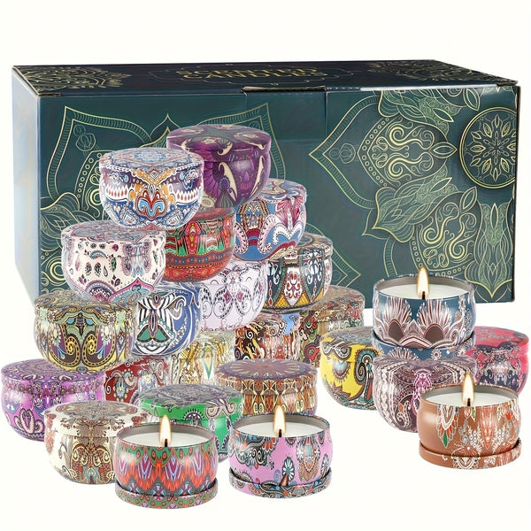 24pcs Of Scented Candles, No Dripping Or Leakage, with Ethnic Elements And, Creating A Romantic And Dreamy Atmosphere, Suitable for Weddings, Birthday Parties, Yoga, Father'S Day Gifts And As Gifts for Relatives And Friends