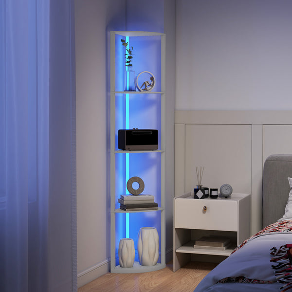 LED Floor Lamp with Shelves, 5-Tier Dimmable Standing Lamp with Adjustable Brightness and Foot Switch, Modern Corner Display Shelf Unit for Living Room Bedroom Office