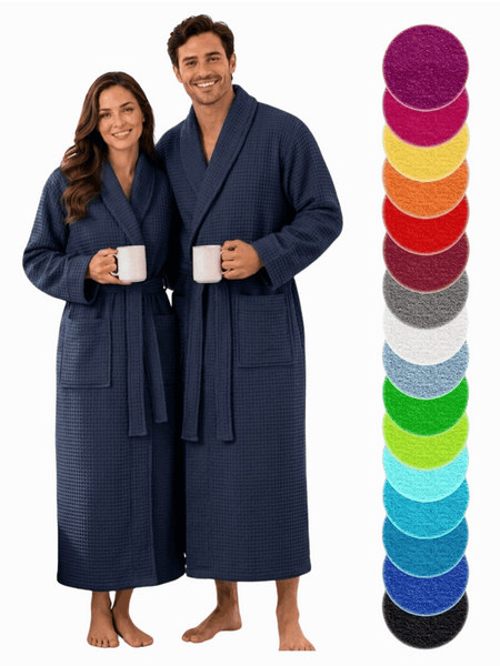 Unisex Waffle Bath Robe Luxury 100 Egyptian Cotton Soft Hotel Quality Dressing Gown Spa Shawl Lightweight Sleep Nightwear Collar Robe Size S-XL