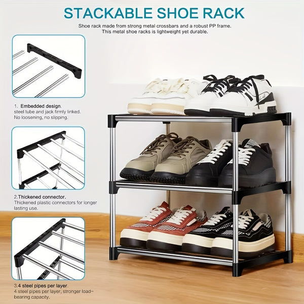 1pc, Small Shoe Rack, Stackable Shoe Rack 3 Tier, Footware Storage, Lightweight Shoe Rack Storage Organizer, Sturdy Narrow Shoe Shelf For Closet Entryway Hallway