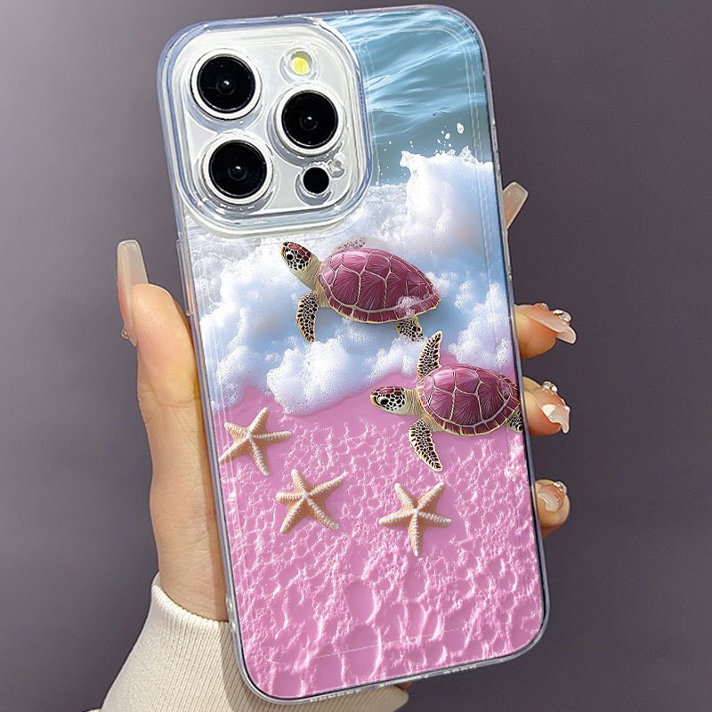 Phone Case - Space. Pink Beach Turtle Pattern Phone Case, Suitable for Iphone 17 Air/16/15/14/13/12/11/Plus/Pro/Pro Max And Galaxy S, A Series/S22/S23/S24 FE/S25/S26 ULTRA Plus, Pixel/Xiaomi/Moto.It Is The First Choice of Gift for Family
