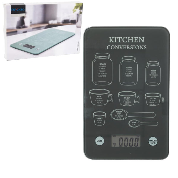 Envenzo Kitchen Scales With LCD Display Tempered Glass Battery Operated with Easy Measurements Conversion Scales for Cooking and Meal Prep, Electronic Digital Scales