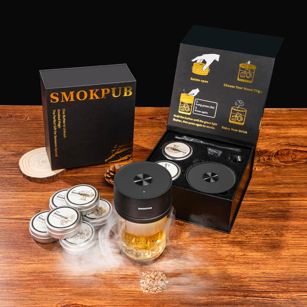 Electric Whiskey Smoker Kit Built-In Lighter, No Butane Needed, Cocktail Smoker Kit with 6 Wood Chips, Old Fashioned Drink Smoker Kit, Bourbon Whiskey Gifts for Men,Dad,Husband