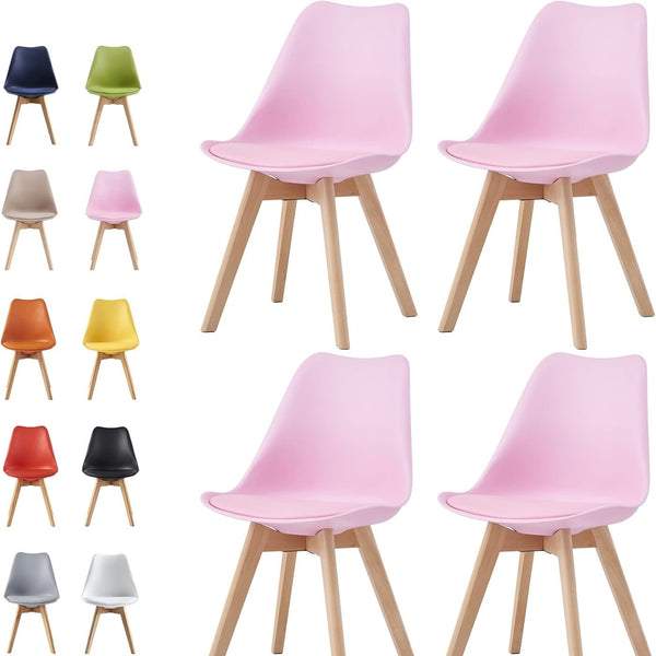 mcc direct Set of 4 Dining Chairs Wooden Legs Soft Cushion Pad Stylish DELUXE Retro Lounge Dining Office EVA