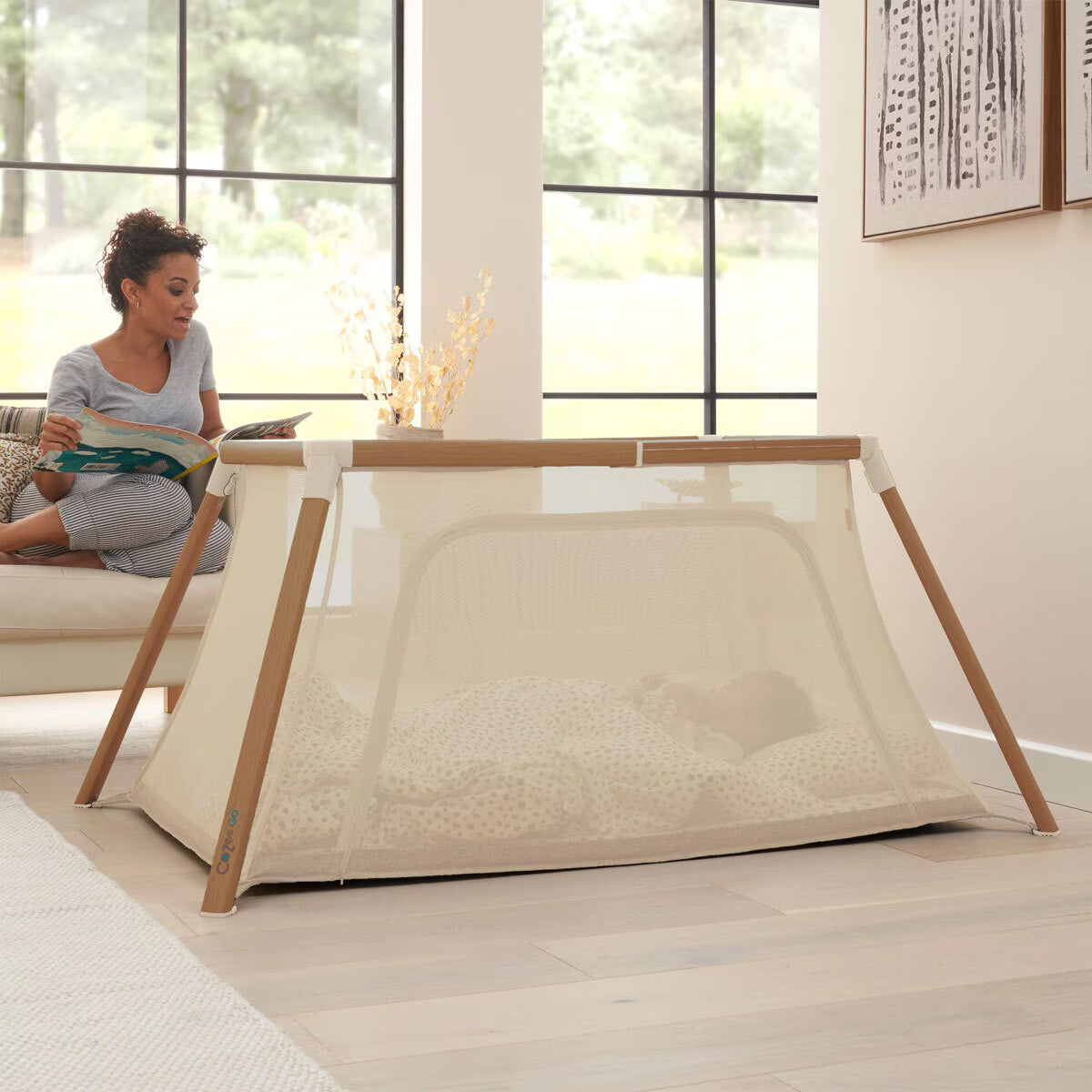 Tutti Bambini Cozee Go Day & Night Travel Cot Bundle, Walnut & Ecru