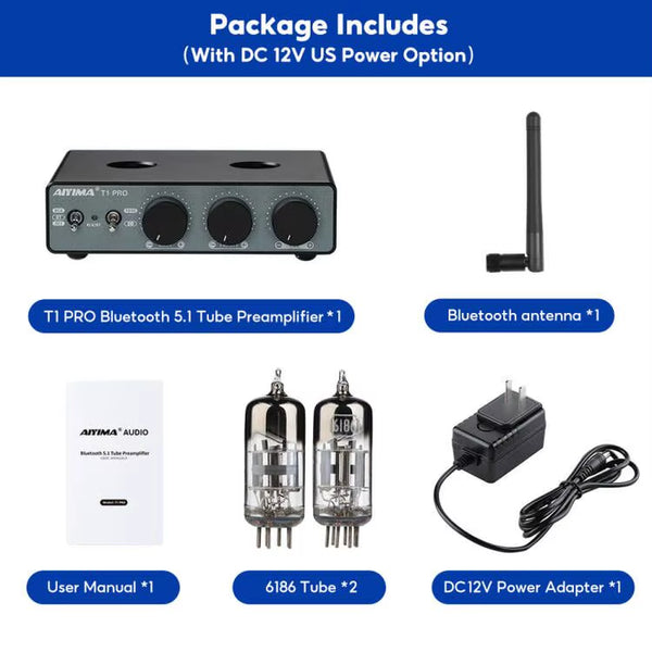 T1 PRO Vacuum Tube Preamplifier Amplifiers Home Audio RCA Bluetooth Input Bass Treble Control Hifi Stereo AUX 12V Trigger