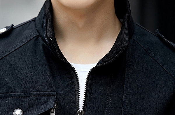 Men'S Solid Color Plaid Lining Cargo Jacket Autumn And Winter Multi-Pocket Design Stylish Long Sleeve Stand Collar Street Jacket Outdoor Coat Locomotive Jacket