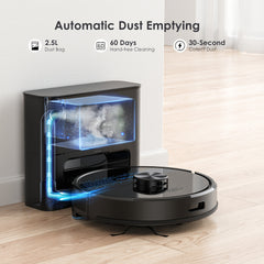 Lubluelu SL60 MAX Robot Vacuum Features a 2.5L Self-Emptying Station, Providing 60 Days of Hands-Free Cleaning. It Boasts a Powerful 4500 Pa Suction, Functions As Both a Vacuum Cleaner And Mop, Includes 24 No-Go Zones