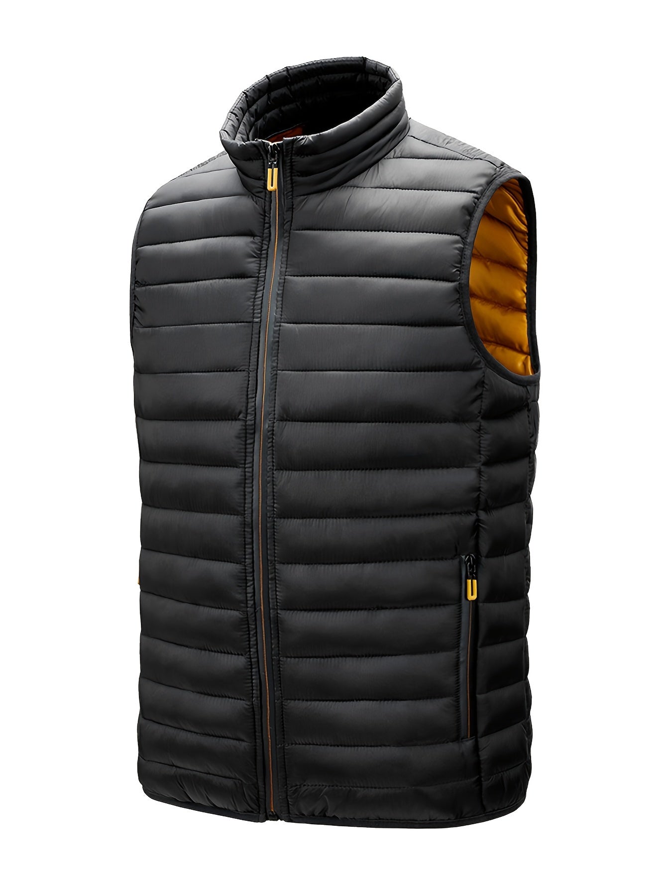 Men'S Lightweight Vest, Men'S Jacket, Autumn And Winter Vest, Stand-Up Collar Solid Color Casual Zipper Pocket Vest