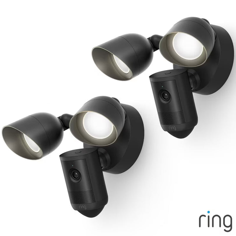 Ring Floodlight Cam (2Nd Gen) - Wired - Black Security Camera - Retinal 2K - 2 Pack