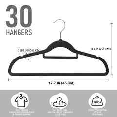 Velvet Hangers 30 Pack - Non-Slip Clothes Hangers with Tie Bar & 360° Hook - Durable & Sturdy, Space-Saving Wardrobe Organisers for Suits, Jackets & Clothes