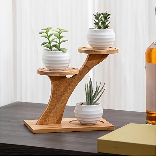 Two-Tier Bamboo Plant Stand - a Stylish Round Wooden Base Display Rack, Perfect for Small Potted Plants, Ideal for Home, Office, And Balcony Decoration