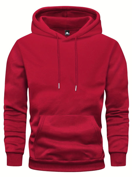 5pcs Men's Long Sleeve Sweatshirt Hoodie, Autumn/Winter Solid Color Plain Hooded Pullover with Drawstring Design and Kangaroo Pocket, Men's Casual Sportswear Top