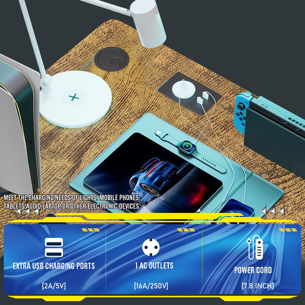 L Shaped Gaming Desk with Power Outlets Corner Computer Desk 110x80CM with Shelves Headphone Hook PC Table Workstation for Home Office Bedroom