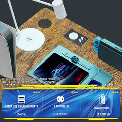 L Shaped Gaming Desk with Power Outlets Corner Computer Desk 110x80CM with Shelves Headphone Hook PC Table Workstation for Home Office Bedroom