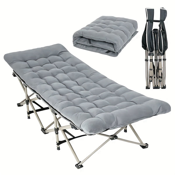 Folding Bed Portable Folding Camping Bed For Adults, Weight Capacity 199.58kg, With Mattress And Side Pocket - Lightweight And Sturdy Frame, Fishing Bed, Suitable For Camping, Home, Office, Travel, Picnic, Family Bed, Compact Design, Large Capacity