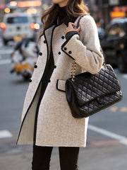 A Stylish And Casual Mid-Length Coat for Women, Featuring a Double-Breasted Design That Is Warm And Suitable for The Workplace