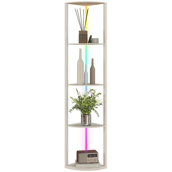 LED Floor Lamp with Shelves, 5-Tier Dimmable Standing Lamp with Adjustable Brightness and Foot Switch, Modern Corner Display Shelf Unit for Living Room Bedroom Office