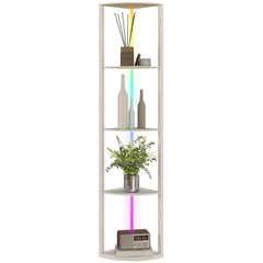 LED Floor Lamp with Shelves, 5-Tier Dimmable Standing Lamp with Adjustable Brightness and Foot Switch, Modern Corner Display Shelf Unit for Living Room Bedroom Office