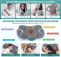 Cervical Neck Pillows for Neck and Shoulder, Odorless Memory Foam Pillow with Cooling Silk Case, Orthopedic Pillow Neck Support - Gray