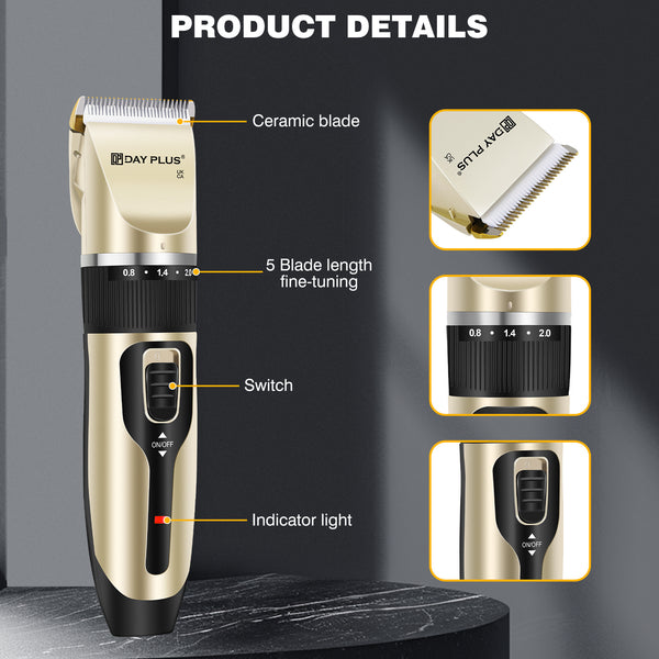 Hair Clippers, 5-Speed Low Noise Portable Dog Clippers for Grooming, Professional Cordless Rechargeable Electric Ceramic Blades, Cordless Electric Haircut Kit with 4 Guide Combs, Hair Trimmer for Men/Dogs/Cats/Pets