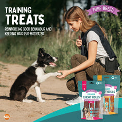 Pure Breed 12pk Medium Collagen Chewy Rolls | Long Lasting Dog Chews for Puppies & Adults | 12cm Assorted Beef & Chicken Flavour | Natural Protein-Rich Training Treats in Resealable Pack for Boredom Relief