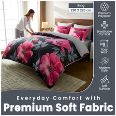 Luxury Duvet Cover Set | Ultra Soft Microfibre Floral Bedding with Matching Pillowcase | Lightweight, Breathable & Wrinkle-Resistant | Modern Printed Bed Linen | Easy-Care Fabric | UK Brand | Local Warehouse