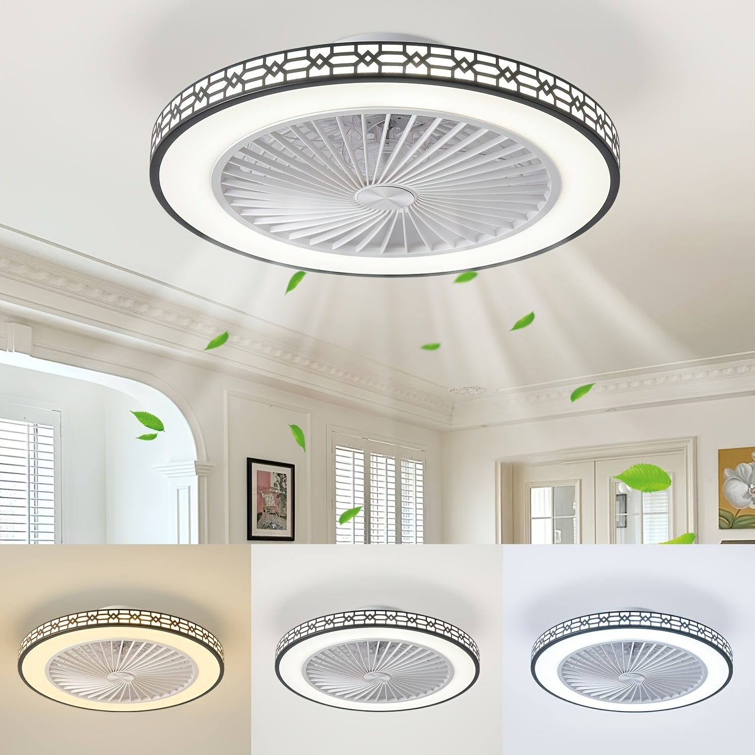 49cm Ceiling Fan with Light And Remote Control, Dimmable 3 Color Changing LED (3000K-6000K) Ceiling Fans with Lights, 6-Speed Ultra-Quiet Reversible DC Motor Ceiling Fan, Modern Fan Light for Bedroom, Living Room, Kitchen