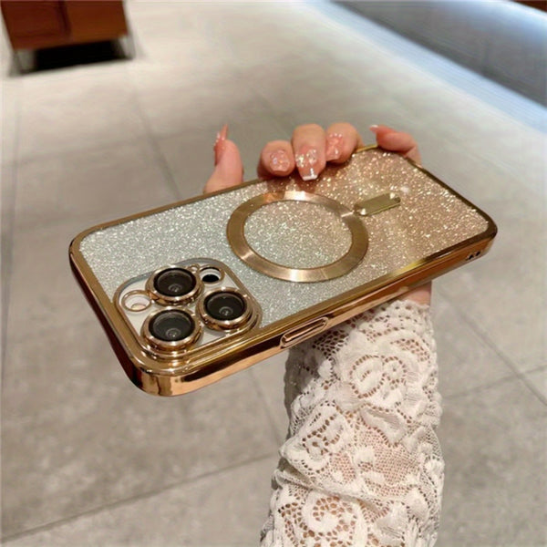 Luxury Plating Glitter Case for iPhone 15 14 13 12 11 Pro Max Plus Magnetic Wireless Charge Rose Golden Cases Woman Phone Cover